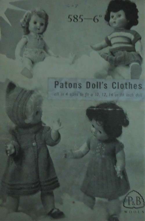 PATONS #585 DOLL`S CLOTHES-VEST, DRESS, SWEATER. PILCH & SKIRT TO FIT 4 SIZES  10` + 12` + 14` + 16`
