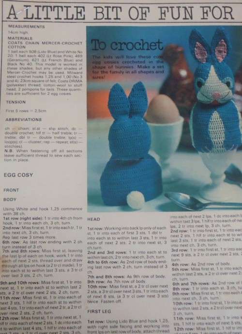 YOUR FAMILY MAY 1976 - CROCHET EASTER BUNNY EGG COSIES - 14 CM TALL