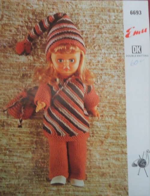 EMU #6693 DOLL`S OUTFIT - POPOVER, TROUSERS, STOCKING CAP, & BAG TO FIT 14` DOLL