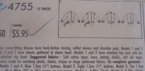 STYLE PATTERNS 4755 SET OF BLOUSES SIZE N = 10 + 12 = 14 COMPLETE