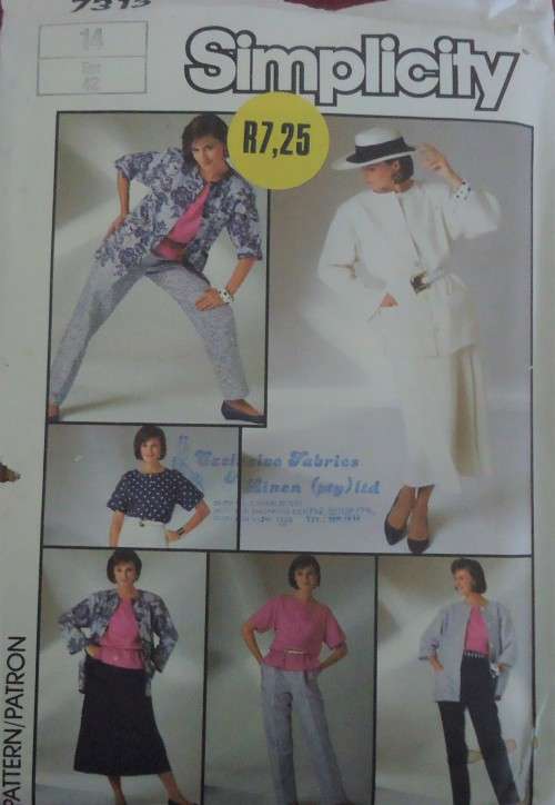 SIMPLICITY PATTERN 7313 SKIRT-PANTS-TOP-UNLINED JACKET SIZE 14 COMPLETE-UNCUT-F/FOLDED