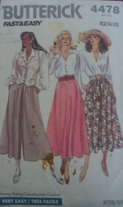 BUTTERICK PATTERN 4478 SET OF SKIRTS SIZE 12-14-16 COMPLETE