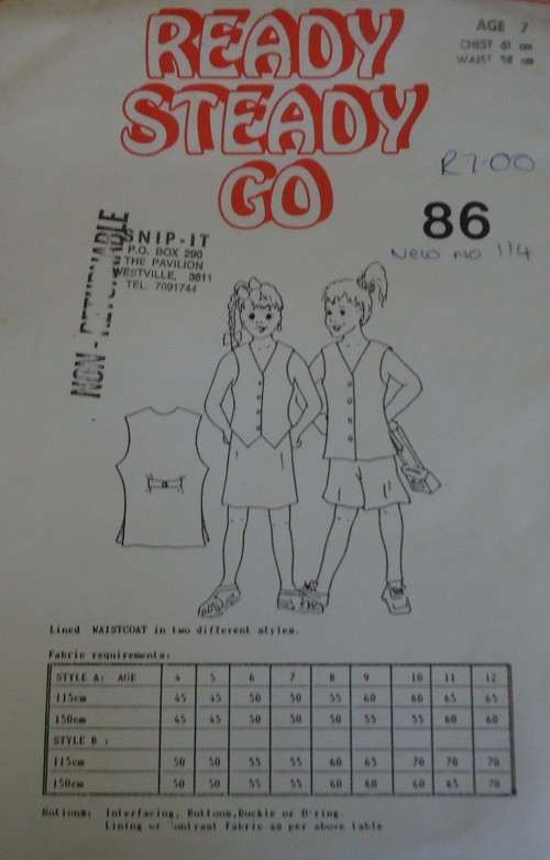 READY-STEADY-GO PATTERN - NUMBER 86 - WAISTCOAT IN 2 STYLES- AGE 7