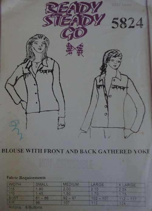 READY-STEADY-GO PATTERN - NUMBER 5824 - BLOUSE WITH FRONT & BACK GATHERED YOKE-SIZE LARGE