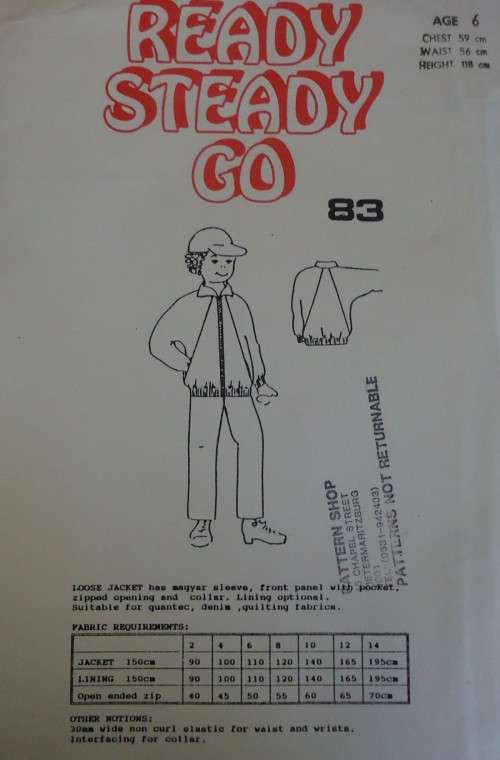 READY-STEADY-GO PATTERN-NUMBER 83 LOOSE JACKET AGE 4 YEARS CHEST 55 CM