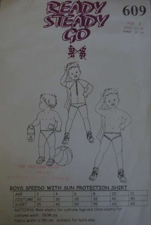 READY-STEADY-GO PATTERN-NUMBER 609 SPEEDO AND SUN PROTECTION SHIRT AGE 8