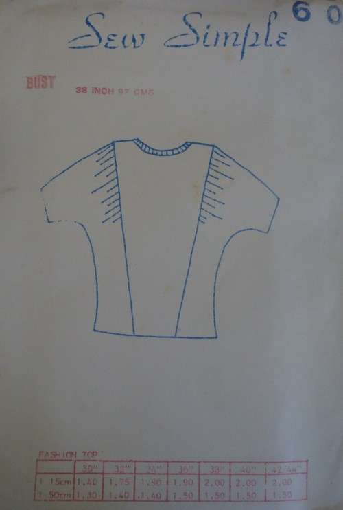 SEW SIMPLE PATTERNS #60 FASHION TOP SIZE 38` OR 97 CM