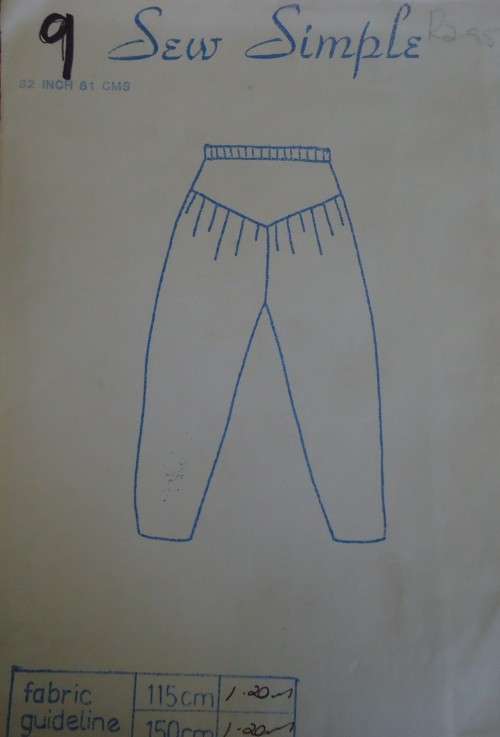 SEW SIMPLE PATTERNS 9 - BASQUE PANTS SIZE 34 OR 87 cm