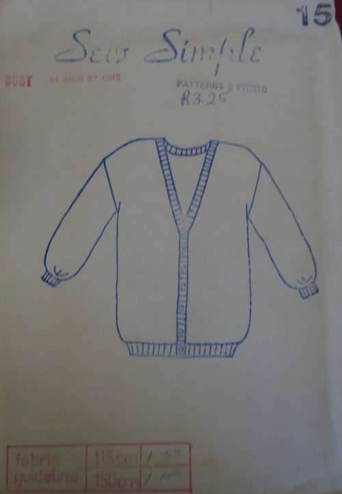 SEW SIMPLE PATTERNS 15 CARDIGAN SIZE 34 OR  87 CM
