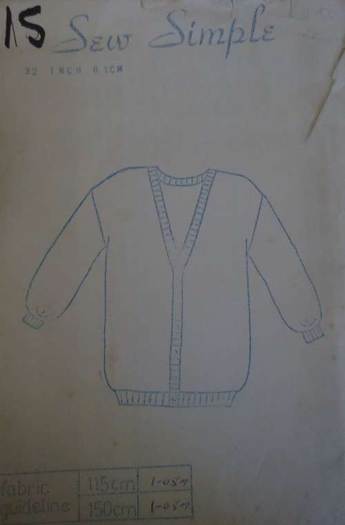 SEW SIMPLE PATTERNS #15 CARDIGAN SIZE 38 OR 97 CMS