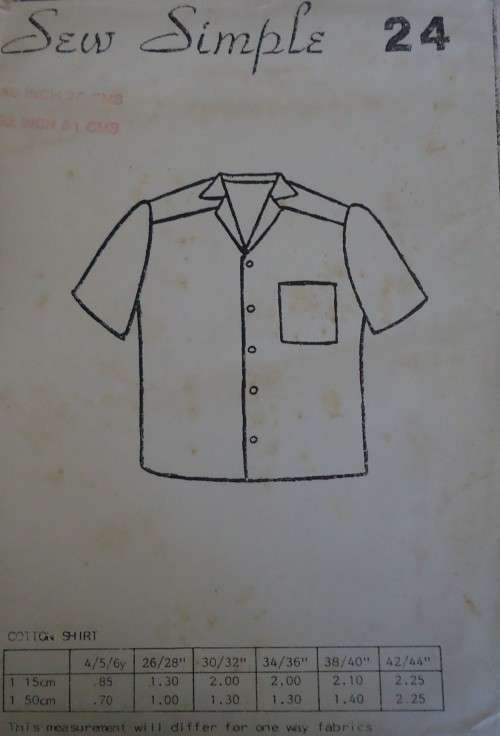 SEW SIMPLE PATTERNS 24 - COTTON SHIRT  SIZE 42 & 44` or 107 CM & 112 CM