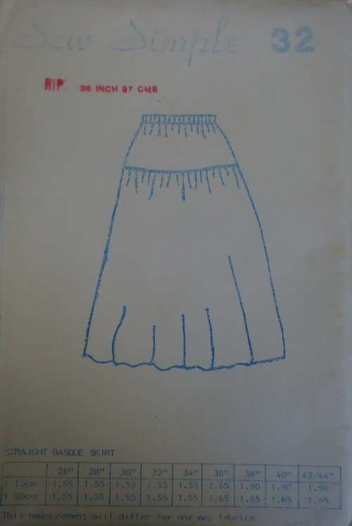 SEW SIMPLE PATTERNS #32 STRAIGHT BASQUE SKIRT SIZE 38" OR 97 CM