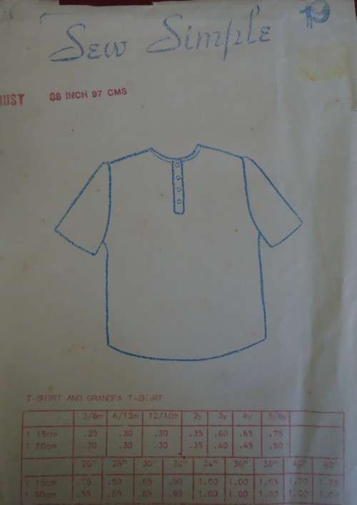 SEW SIMPLE PATTERNS # 19 T-SHIRT & GRANDPA T-SHIRT  SIZE 38" OR 97 CM