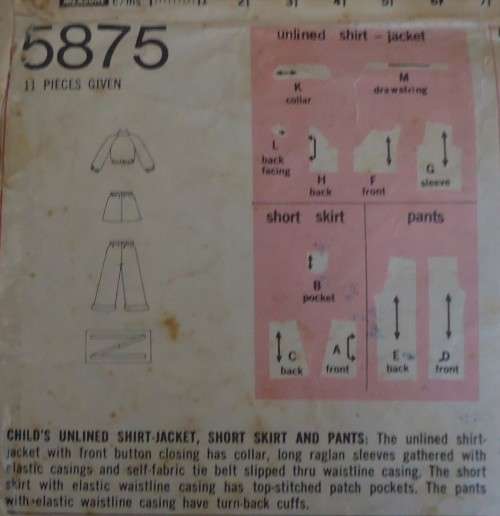 SIMPLICITY PATTERN 5875 KIDS SHIRT-SKIRT-PANTS SIZE 3 YEARS COMPLETE