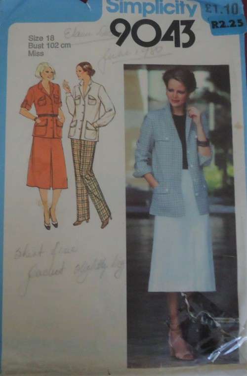 SIMPLICITY PATTERNS 9043 SKIRT-PANTS-UNLINED SHIRT/JACKET SIZE 18 BUST 102 CM COMPLETE