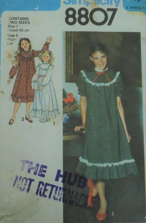 SIMPLICITY PATTERNS 8807 GIRLS RUFFLED DRESS  SIZES 7 + 8 YEARS  COMPLETE-UNCUT-F/FOLDED