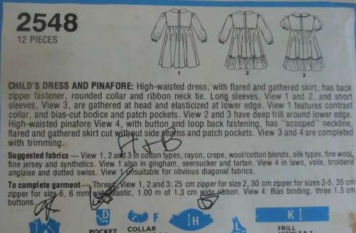 STYLE PATTERNS 2548 DRESS & PINAFORE SIZE 5 YEARS CHEST 61 CM COMPLETE