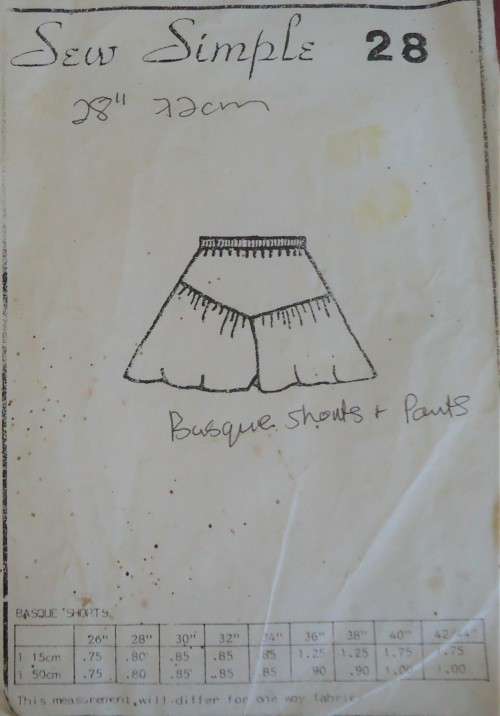 SEW SIMPLE PATTERNS 28 BASQUE SHORTS OR PANTS SIZE 34 OR 87  CM