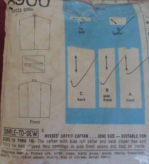 SIMPLICITY PATTERNS 5900 CAFTAN  ONE SIZE - NO SEWING INSTRUCTIONS