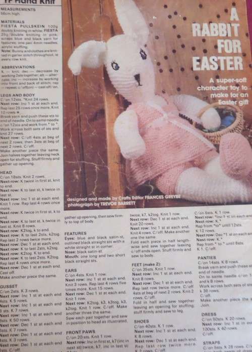 A RABBIT FOR EASTER - KNITTED - YOUR FAMILY APRIL 1995