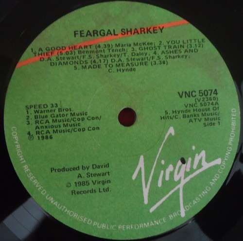 FEARGAL SHARKEY - SELF TITLED - 1986 VIRGIN VINYL LP  VNC 5074