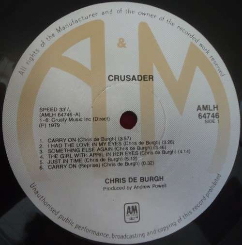 CHRIS DE BURGH - CRUSADER - 1979 A&M VINYL LP - AMLH 64746