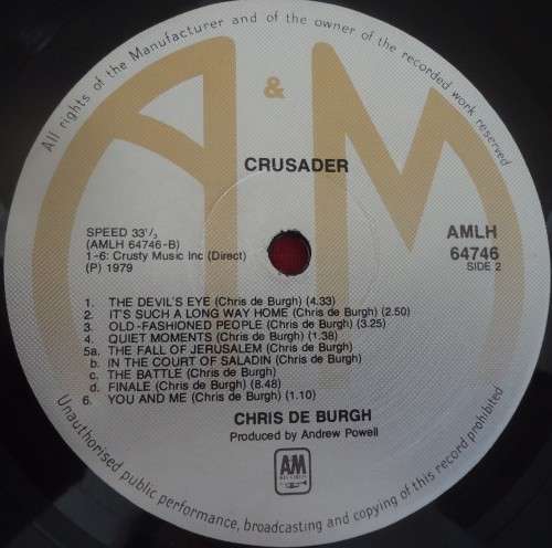CHRIS DE BURGH - CRUSADER - 1979 A&M VINYL LP - AMLH 64746