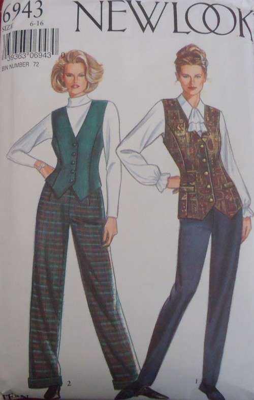 NEW LOOK PATTERNS 6943 WAISTCOAT  & PANTS 6 SIZES IN ONE 6 - 16 COMPLETE