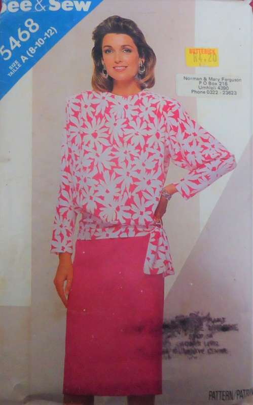 BUTTERICK  PATTERN 5468 TOP & SKIRT SIZE A = 8 + 10 + 12 SEE LISTING