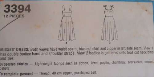 STYLE PATTERNS 3394  SUNDRESS SIZE 12 BUST 87 CM  COMPLETE