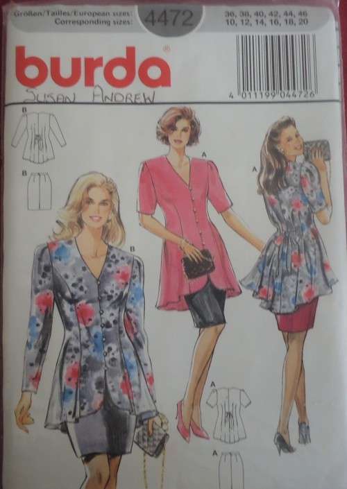 BURDA PATTERN 4472 TIE BACK LONG TOP & SKIRT SIZE 10-12-14-16-18-20 COMPLETE-UNCUT-F/FOLDED