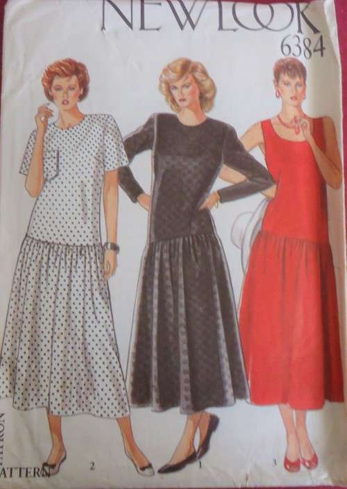 NEW LOOK PATTERNS 6384 DRESS WITH LOWERED WAISTLINE SIZES 8 - 18 NO SEWING INSTRUCTIONS