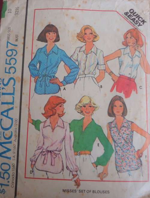 McCALL'S PATTERN 5597 SET OF TOPS SIZE 10 BUST 32 1/2" SEE LISTING