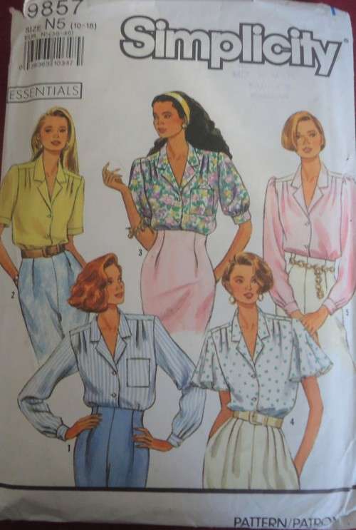 SIMPLICITY PATTERNS 9857 SET OF BLOUSES WITH SLEEVE VARIATIONS SIZE N5=10 - 18 COMPLETE