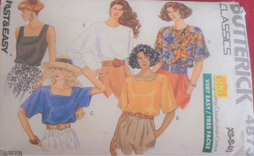 BUTTERICK PATTERN 4873 SET OF TOPS SIZE XS-S-M (6-14) COMPLETE