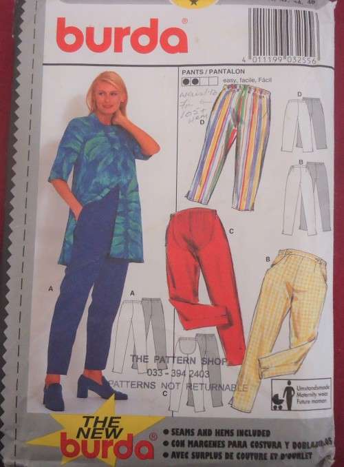 BURDA PATTERN 3255 PANTS SIZES 10 + 12 + 14 + 16 + 18 + 20  COMPLETE