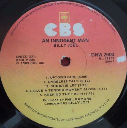 BILLY JOEL - INNOCENT MAN- 1983 CBS VINYL LP WITH INNER SLEEVE DNW 2900