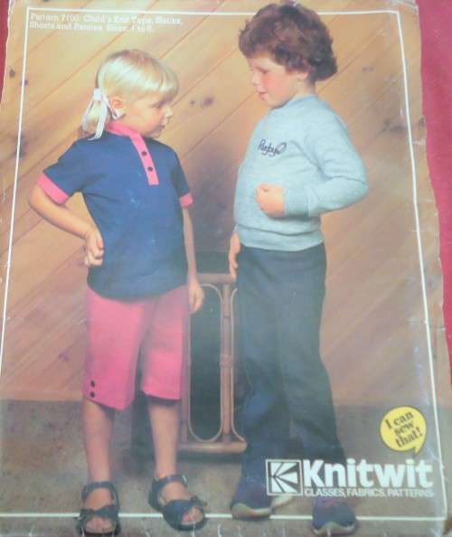 KNITWIT PATTERNS # 7100 CHILD`S KNIT TOPS, SLACKS, SHORTS & PANTIES SIZES 1 - 6 YEARS