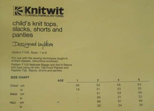 KNITWIT PATTERNS # 7100 CHILD`S KNIT TOPS, SLACKS, SHORTS & PANTIES SIZES 1 - 6 YEARS