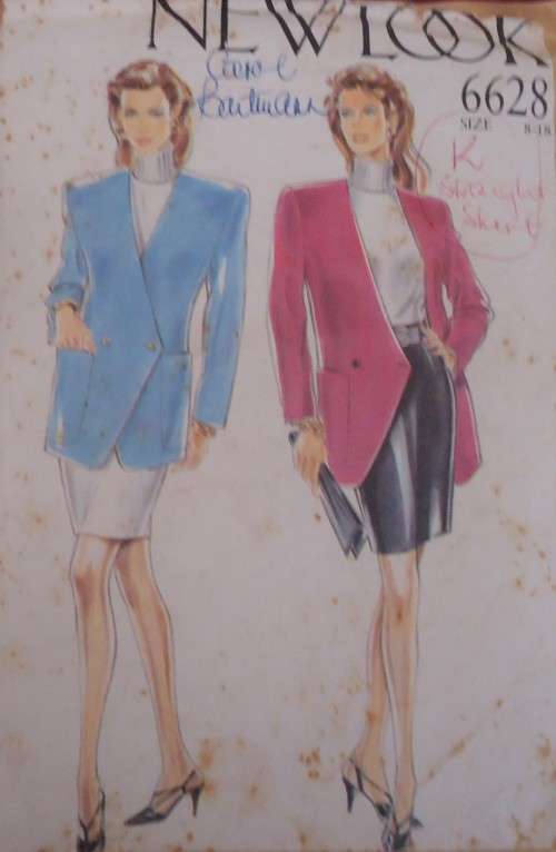 NEW LOOK PATTERNS 6628 DOUBLE BREASTED JACKET & SKIRT SIZE 8 - 18 COMPLETE-ZIPLOC BAG