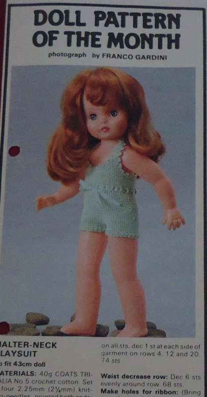 LIVING & LOVING - DECEMBER 1980 - DOLL PATTERN OF THE MONTH -HALTERNECK PLAY SUIT - 43 CM DOLL