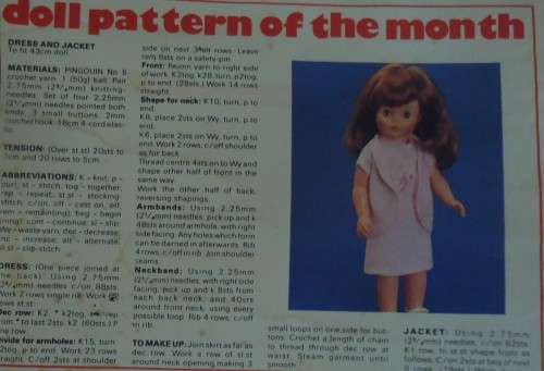 LIVING & LOVING-OCTOBER 1980-DOLL PATTERN OF THE MONTH -DRESS & JACKET-43 CM DOLL