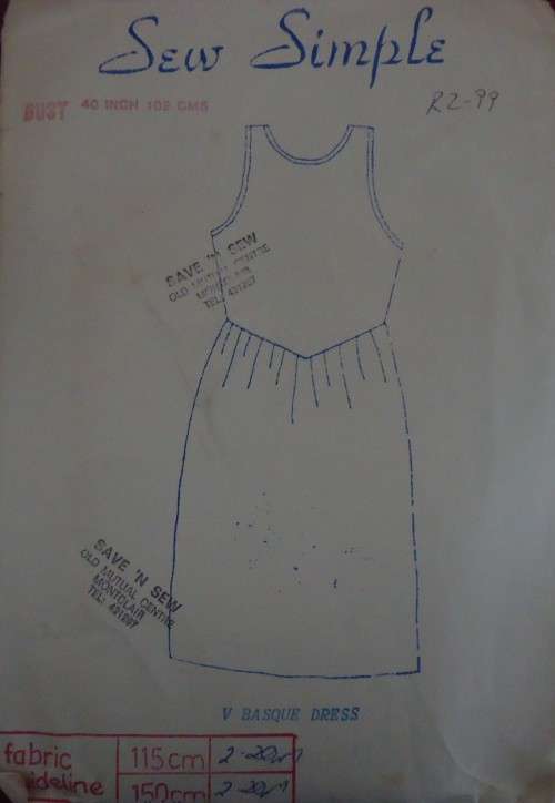 SEW SIMPLE PATTERNS 39  V BASQUE DRESS SIZE 36 OR 92 CM