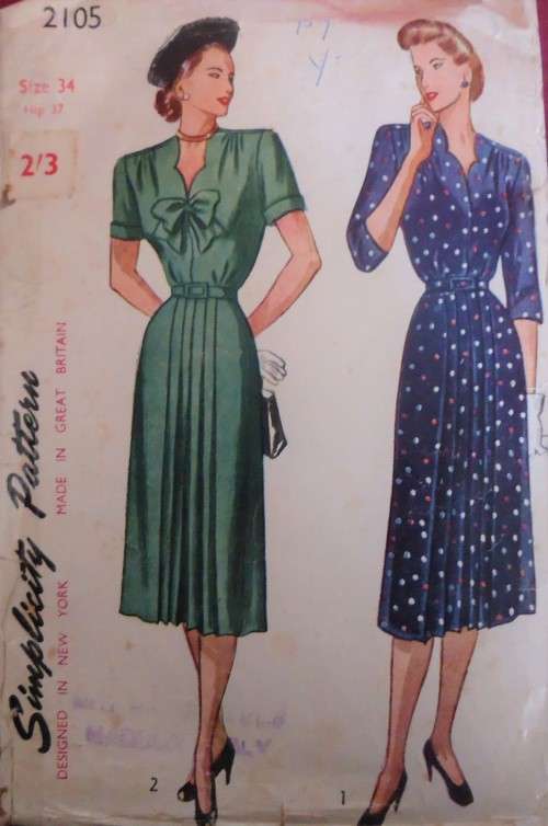 VERY VINTAGE SIMPLICITY PATTERNS 2105 ONE PIECE DRESS SIZE  BUST 34" COMPLETE