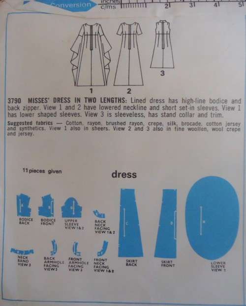 VINTAGE STYLE PATTERNS 3790  EVENING LINED DRESS- SIZE 14 BUST 36" COMPLETE & UNCUT