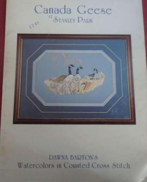 `CANADA GEESE AT STANLEY PARK` CROSS STITCH PATTERN 6 PAGES  - DAWNA BARTON`S WATERCOLORS # KIS-05