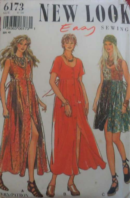 NEW LOOK PATTERNS 6173 SFRONT BUTTON HIGH BODICE DRESS SIZES 6 - 16 COMPLETE