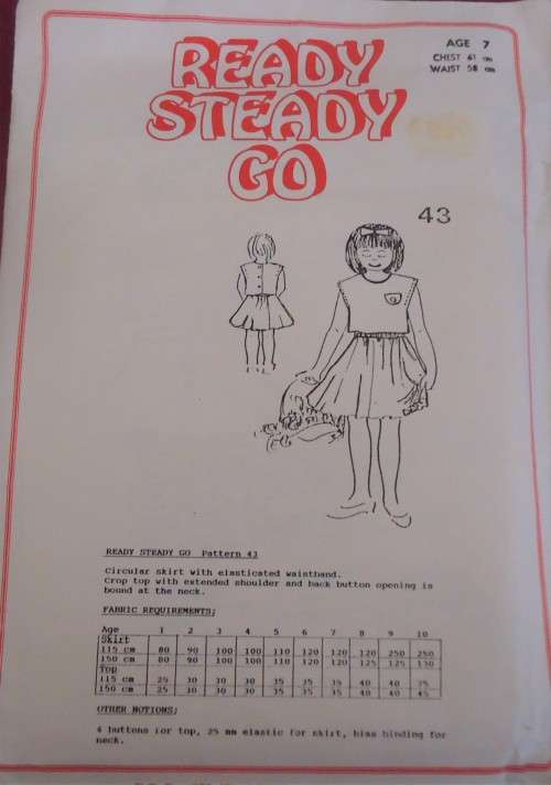 READY-STEADY-GO PATTERN-NUMBER 43  CROP TOP & CIRCULAR SKIRT AGE 7 YEARS CHEST 61 CM