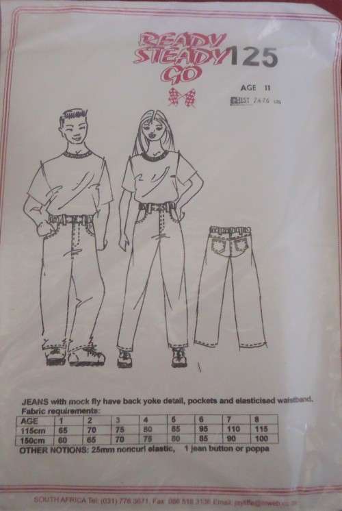 READY-STEADY-GO PATTERN-NUMBER 125  JEANS WITH MOCK FLY AGE 8 YEARS  CHEST 63 CM