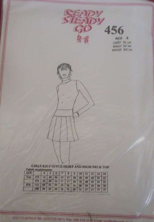 READY-STEADY-GO PATTERN-NUMBER 456 GIRL`S KILT STYLE SKIRT & HIGH NECK TOP SIZE 6 YRS CHEST 59 CM